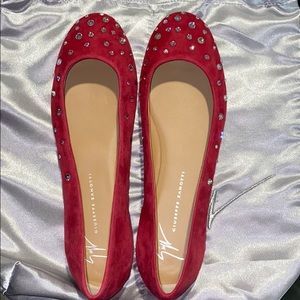 NEW GIUSEPPE ZANOTTI RED RHINESTONE CRYSTAL FLATS